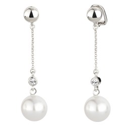 Traveller Clip-on Earrings - Drop Earrings - Platinum Plated - Pearls - 12 mm - White - Crystals - 53x12 mm - 114140