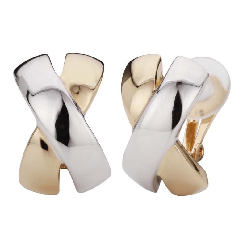 Traveller Ohrclips - Platiniert & Vergoldet - Bicolor - Kreuz / X - 22x12 mm - 138057