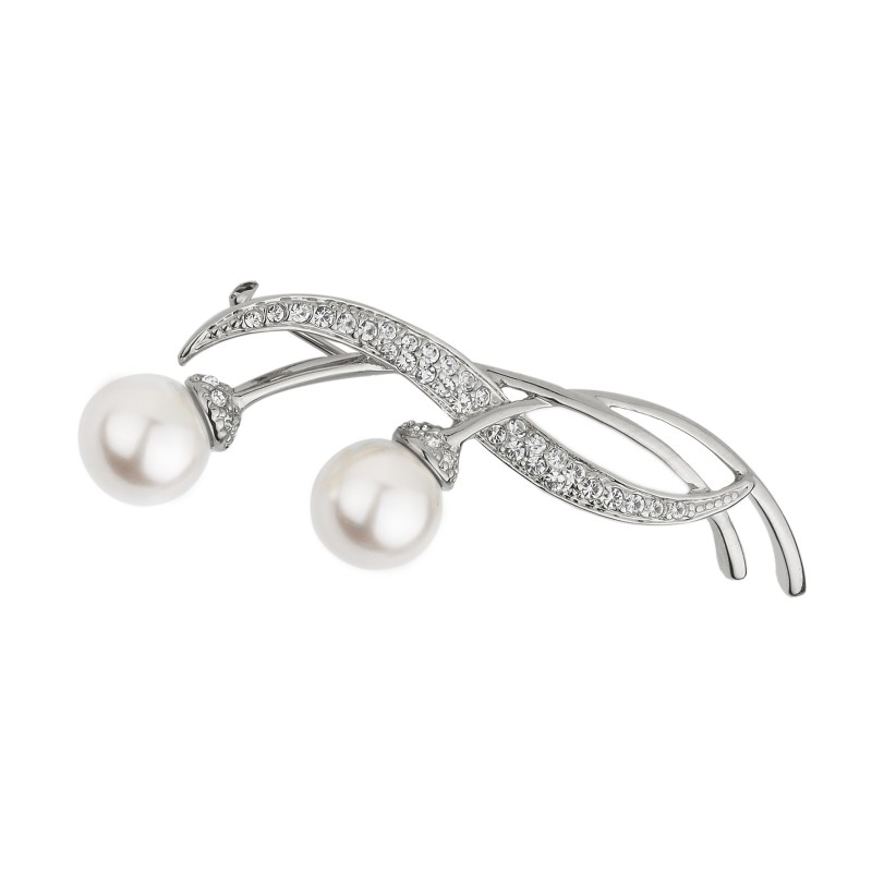 Traveller Broche Dames - Zilverkleurig - Parels - 10mm - Wit - Kristal - Geplatineerd - 145511