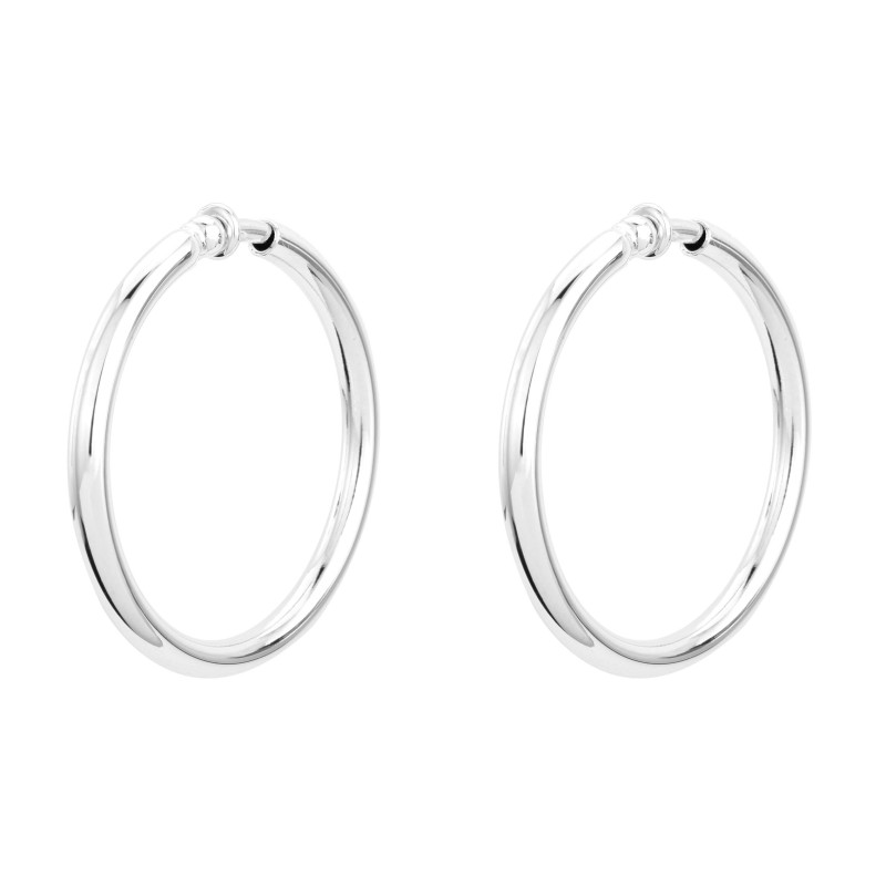 Traveller Clip-on Earrings- Hoops - Platinum plated - Silver-coloured - 45 mm - 155053