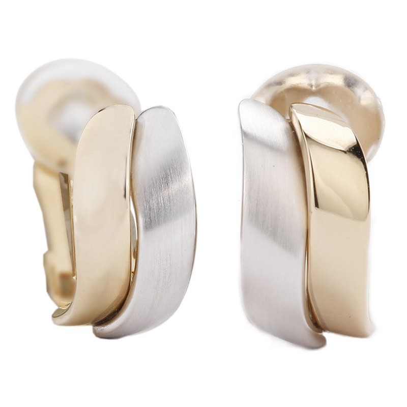 Traveller Clip-on Earrings - Platinum plated & 22kt Gold plated - Bicolor - Matt & Gloss- 18x9mm - 155102