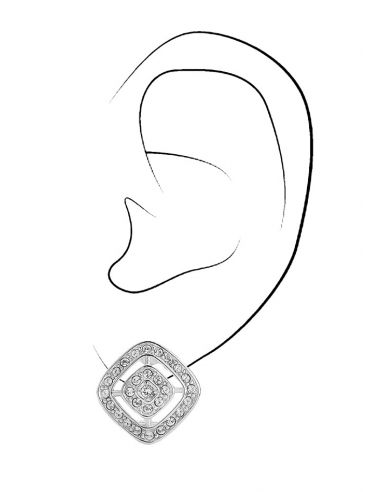 Traveller Clip Oorbellen - Zilverkleurig - Kristallen - Vierkant - Ø 17mm - Geplatineerd - 157015