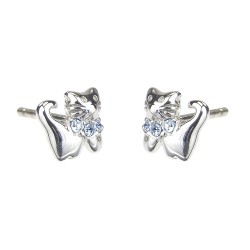 Traveller Children's Earrings - Cat Feles - Earring Girl Sterling Silver - Crystals - Light Blue