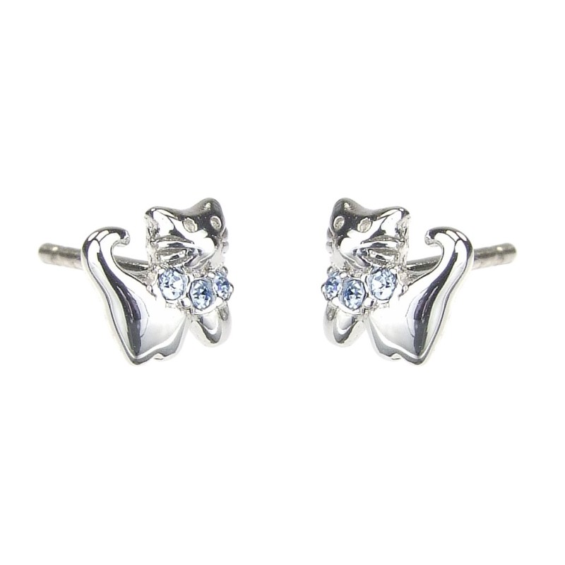 Traveller Children's Earrings - Cat Feles - Earring Girl  Sterling Silver - Crystals - Light Blue - 545202
