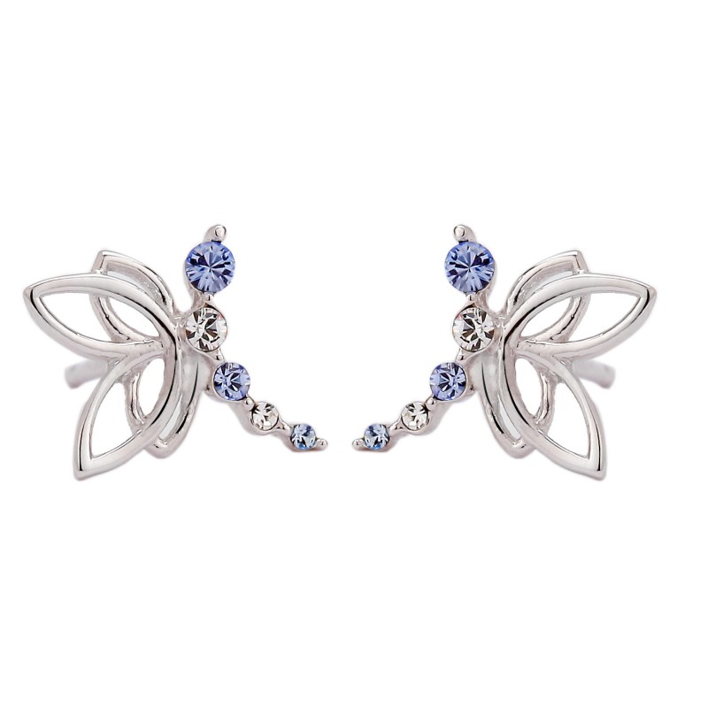 Traveller Kinderoorbellen - Libelle / Elfje Zala - Meisjes Oorbellen - Sterling Zilver - Kristallen - Blauw & Wit - 545211