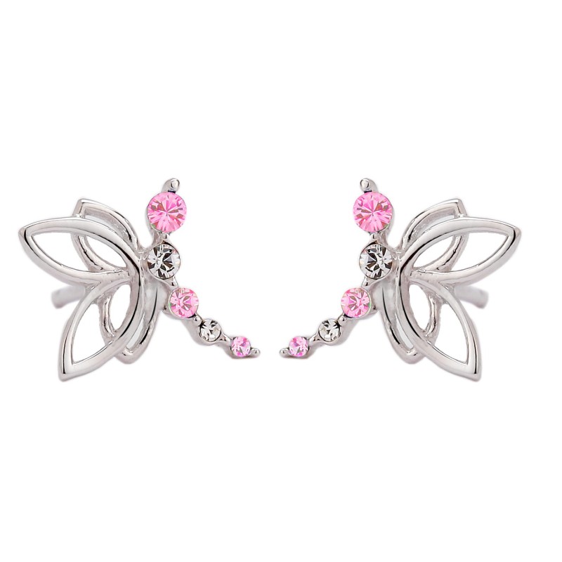 Traveller Kinderoorbellen - Libelle / Elfje Zala - Meisjes Oorbellen - Sterling Zilver - Kristallen - Roze & Wit - 545212