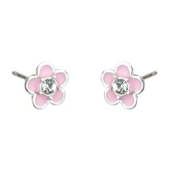 Traveller Earrings - Flower Mala - Children - Sterling Silver - Pink - Crystals - Ø 7mm - 545218