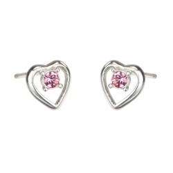 Traveller Earrings - Heart Dushi - Children Sterling Silver - Crystals - Pink