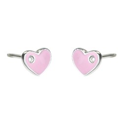 Traveller Earrings - Heart Chou - Children - Sterling Silver - Pink - Crystal