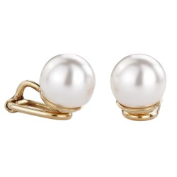 Traveller Clip-on Earrings - Pearl - 10 mm - White - Gold plated - Gold-coloured