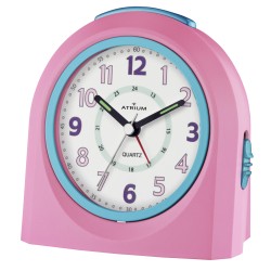 ATRIUM Kinderwekker - Analoog - Roze & Blauw - Wekker zonder Tikgeluid - Verlicht - Opbouwende Pieptoon - Alarm & Snooze 