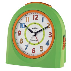 ATRIUM Kinderwecker – Analog – Grün – Wecker ohne Ticken – Beleuchtet – Aufbauender Piepton – Alarm & Snooze
