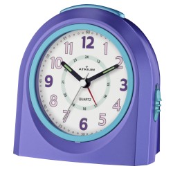 ATRIUM Kinderwecker – Analog – Violett – Wecker ohne Ticken – Beleuchtet – Aufbauender Piepton – Alarm & Snooze