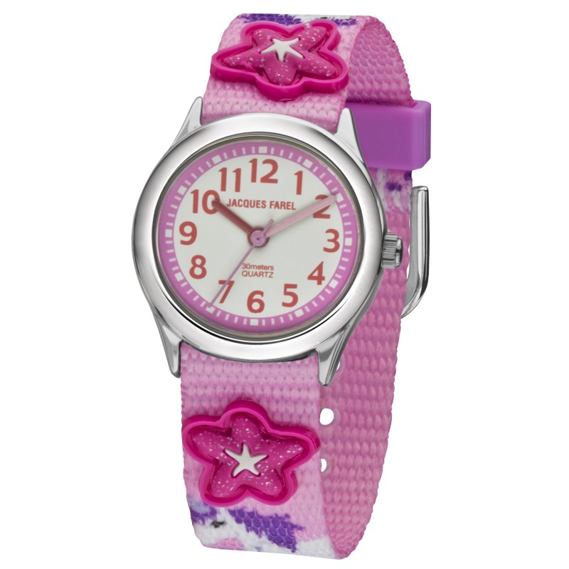 Jacques Farel Kinderuhr - Einhorn & Stern - Pink/Lila/Blau - Analog - 3 Bar - Verstellbares Band 12-17cm - HCC3134