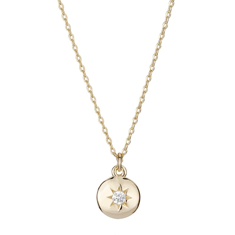 Osira Necklace with Pendant - Gold Coloured - Zirconia - Ø 8 mm - Sun - 22ct Gold Plated - 38/41/44 cm - L20113G