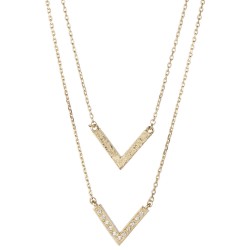 Osira Dames Ketting met Hanger - Goudkleurig - Kristallen - Dubbele V - 22kt Verguld - 38/41/44 cm