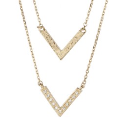 Osira Necklace with Pendant - Gold Coloured - Crystals - Double V - 22kt Gold Plated - 38/41/44 cm - L20260G