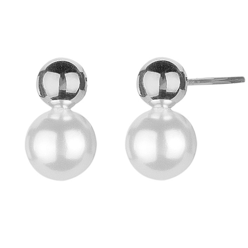 Osira Earrings - Silver Coloured - Pearls - 8mm - White - Platinum Plated - 13x8mm - L60106R
