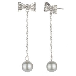 Osira Drop Earrings - Silver Coloured - Pearls - Ø8mm - Grey - Crystals - Platinum Plated - 47mm - L60243R