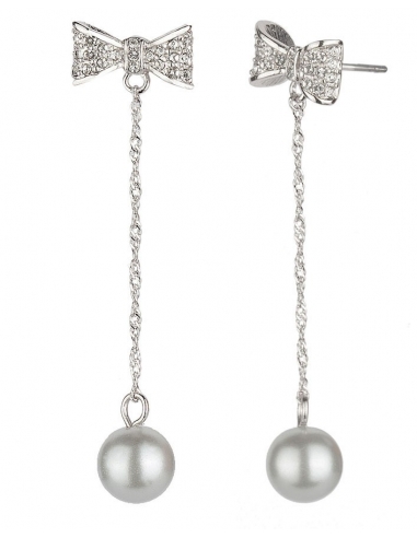 Osira Drop Earrings Bow & Pearl Platinum plated with Mallorca Crystals - L60243R