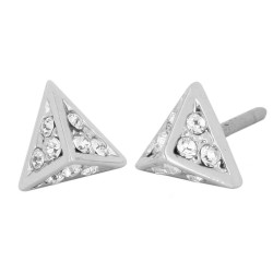 Osira Earrings - Silver Coloured - Crystals - Pyramid Shape - Platinum Plated - Ø 6mm - L60299R