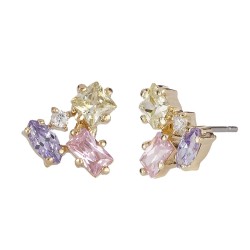 Osira Oorstekers - Rainbow Diamond - 22kt Verguld - Zirkonia - Lavendel & Roze & Peridot & Wit - L60507G