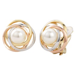 Traveller Ohrclips - Perle - 10 mm - Weiß - 22kt Vergoldet & Platiniert - Tricolor - 21 mm