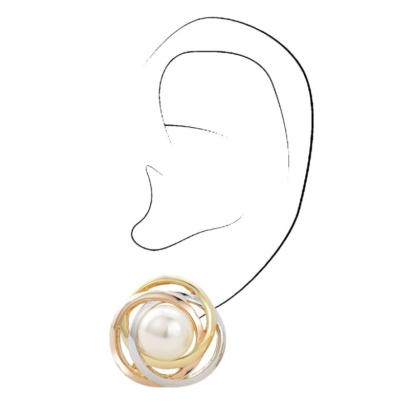 Traveller Clip-on Earrings - Pearls - 10 mm - White - 22ct Vergoldet & Platinum plated - Tricolour - 21 mm - 113955
