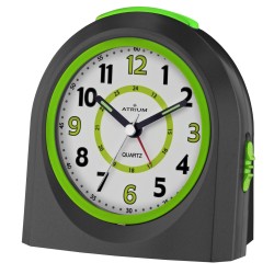 ATRIUM Children's Alarm Clock - Analogue - Black - No Ticking Sound - Illuminated - Uplifting Beep Tone - Alarm & Snooze 