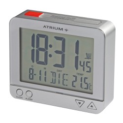ATRIUM Alarm Clock - Radio-controlled - Digital - Silver- Light - Snooze - Build-up Beep tone
