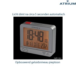 ATRIUM wekker - Radiogestuurd - Digitaal - Zilver - Licht - Snooze - Opbouwende pieptoon Alarm