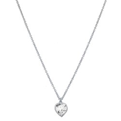 Traveller Dames Ketting met Hanger - Zilverkleurig - Hartje - Swarovski Kristal - 11x10 mm - Geplatineerd - 38+3+3 cm