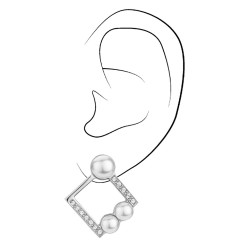 Traveller Clip-on Earrings - Pearls - 6+8mm - Silver Coloured - Crystals - Square - Platinum Plated - 28x25mm