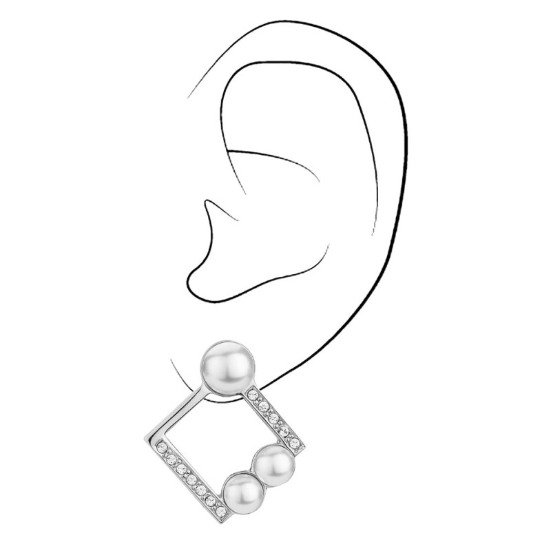 Traveller Ohrclips - Perlen - 6+8mm - Silberfarben - Kristalle - Quadratisch - Platiniert - 28x25mm