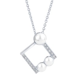 Traveller Necklace with Pendant - Pearls - Ø 6+8mm - Crystal - Platinum Plated - Square - 28x25mm - 38/41/44cm - 114184