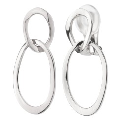 Traveller Clip-on Earrings - Drop Earrings - Platinum plated - Double Hoop - Silver-coloured- 33 x 14 mm - 157231
