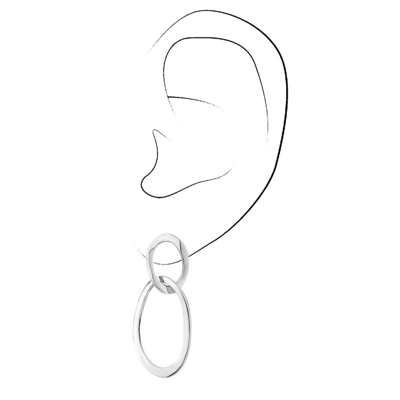 Traveller Clip-on Earrings - Drop Earrings - Platinum plated - Double Hoop - Silver-coloured- 33 x 14 mm