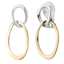 Traveller Clip Oorbellen - Hangers - 22kt Verguld&Geplatineerd - Dubbele Ovaal - Bicolor - 33x14 mm - 157232