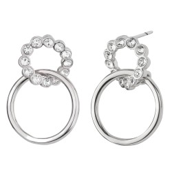 Traveller Drop Earrings - Silver Coloured- Crystals - Rings - Platinum Plated - 24x17 mm