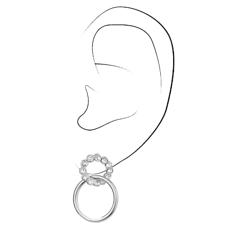 Traveller Drop Earrings - Silver Coloured- Crystals - Rings - Platinum Plated - 24x17 mm - 157249