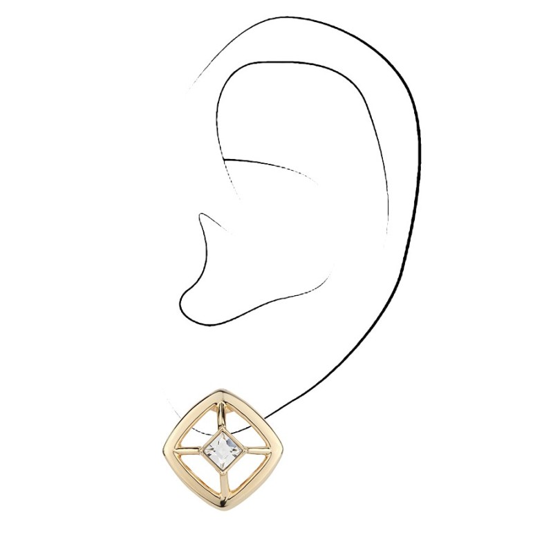 Traveller Clip-on Earrings - 22ct Gold Plated - Crystals - 4x4 mm - Square - 17x17 mm - 157250