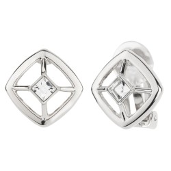 Traveller Clip Oorbellen - Zilverkleurig - Kristal - 4x4mm - Vierkant - 17x17mm - Geplatineerd - 157251
