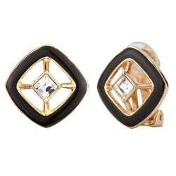 Traveller Clip Oorbellen - Zwart & Goudkleurig - Swarovski Kristal - 4x4mm - 22kt Verguld -17x17mm