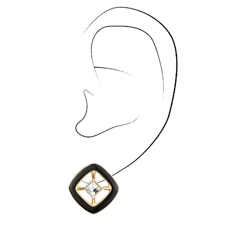 Traveller Clip Oorbellen - Zwart & Goudkleurig - Swarovski Kristal - 4x4mm - 22kt Verguld -17x17mm
