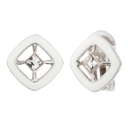 Traveller Clip-on Earrings - White & Silver Coloured - Crystals - 4x4mm - Platinum Plated - 17x17mm