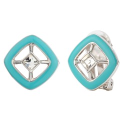 Traveller Clip Oorbellen - Turquoise & Zilverkleurig - Kristal - 4x4mm - Geplatineerd - 17x17mm - 157254