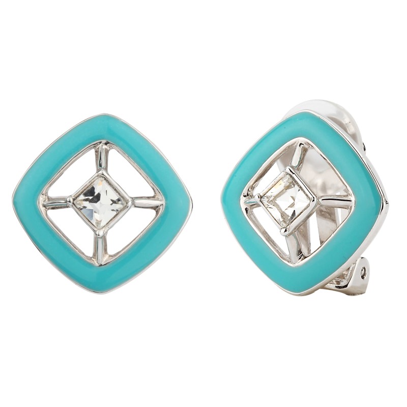 Traveller Ohrclip - Türkis & Silberfarben - Kristalle - 4x4mm - Platiniert - 17x17mm - 157254