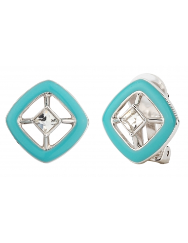 Traveller Clip Earrings with Crystal from Preciosa Platinum plated turquoise - 157254