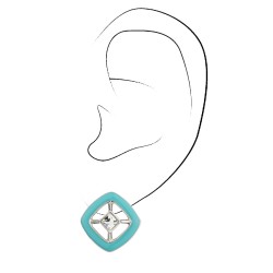 Traveller Clip-on Earrings - Turquoise & Silver Coloured - Crystals - 4x4mm - Platinum Plated - 17x17mm - 157254