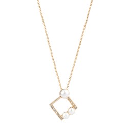 Traveller Halskette mit Anhänger - Perle - Ø6+8mm - Kristalle - 22kt Vergoldet - Quadrat - 28x25mm - 38/41/44cm - 114183